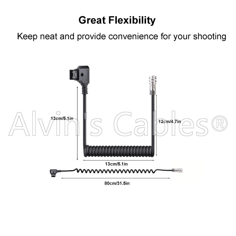 Alvin's Cables BMPCC 4K 6K to D Tap Power Cable for Blackmagic Pocket Cinema Camera 4K| 6K| pro Weipu 2 Pin Female to P Tap Coiled Cable - Image 4